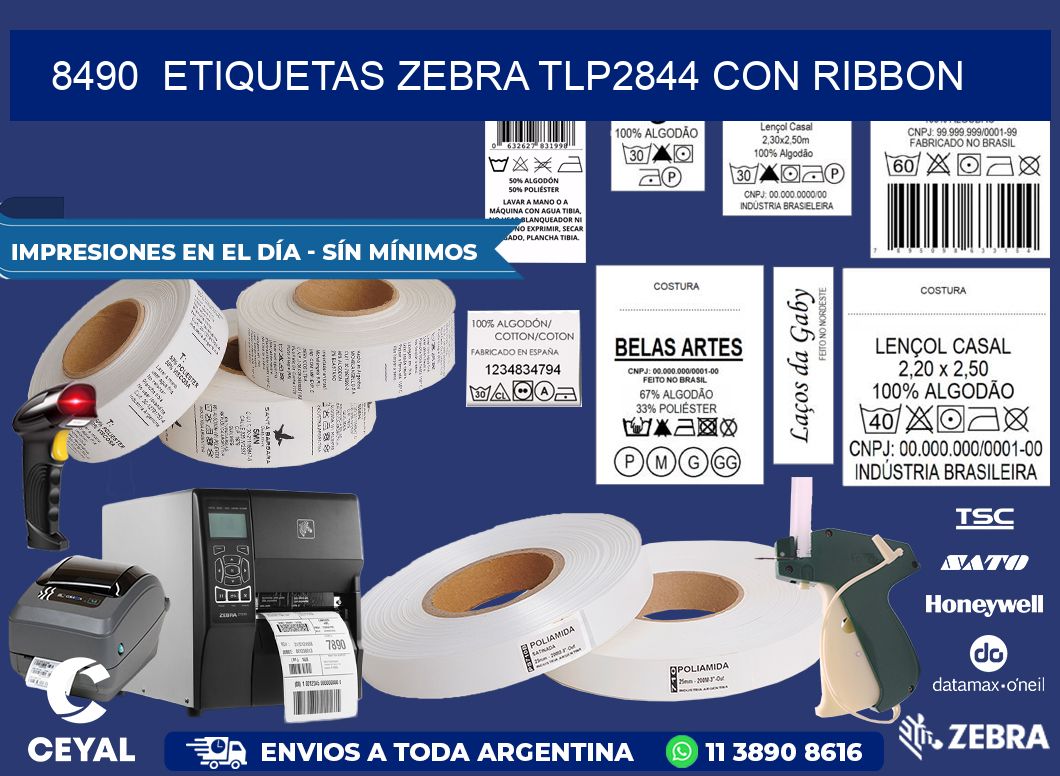 8490  ETIQUETAS ZEBRA TLP2844 CON RIBBON