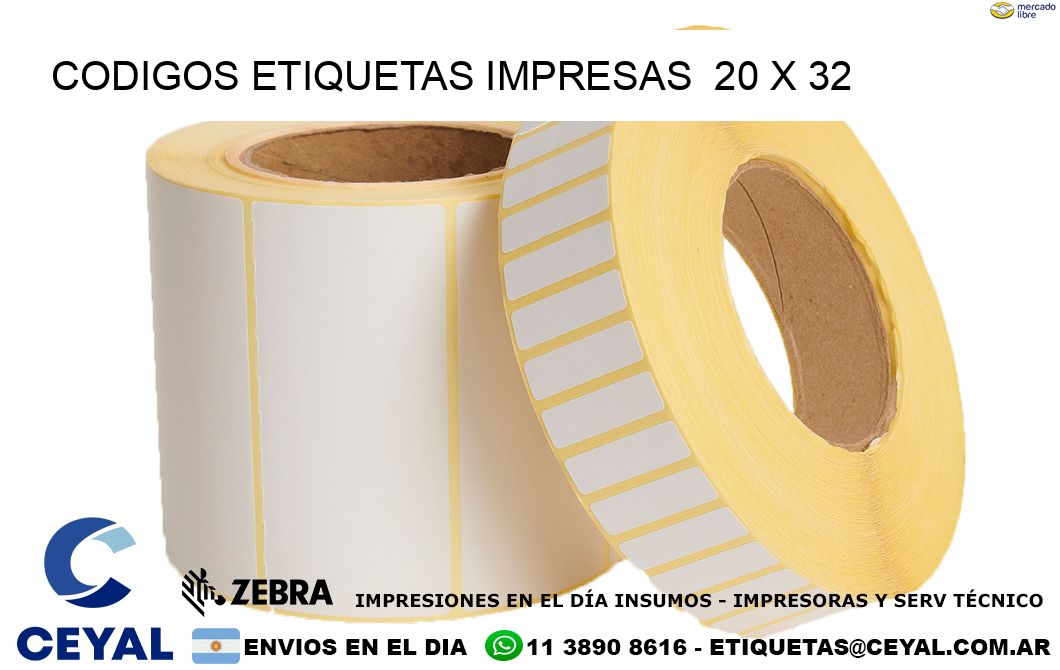 CODIGOS ETIQUETAS IMPRESAS  20 x 32