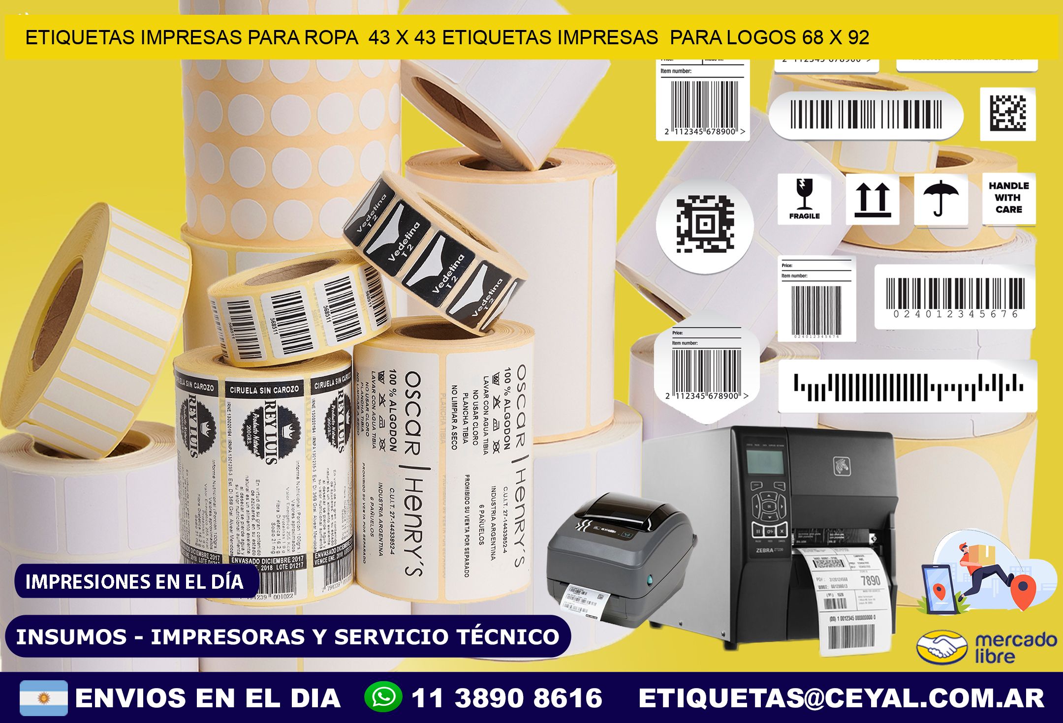 ETIQUETAS IMPRESAS PARA ROPA  43 x 43 ETIQUETAS IMPRESAS  PARA LOGOS 68 x 92