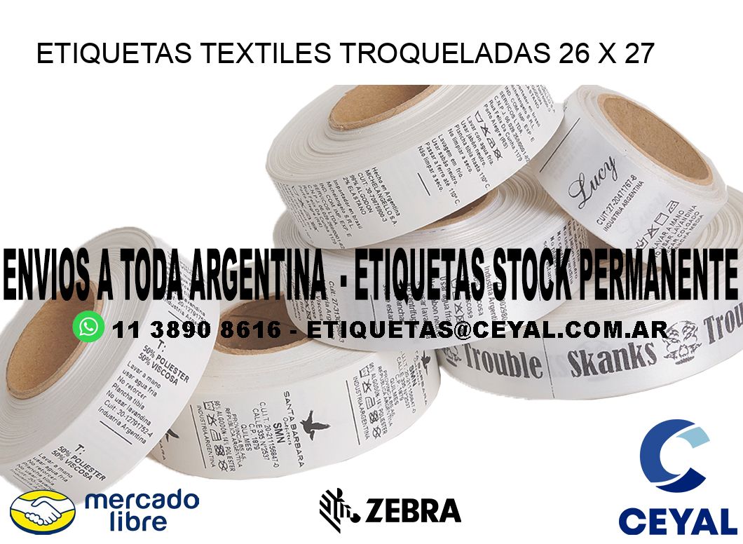 ETIQUETAS TEXTILES TROQUELADAS 26 x 27