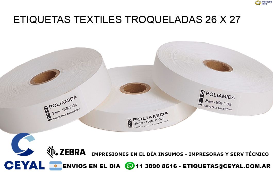 ETIQUETAS TEXTILES TROQUELADAS 26 x 27