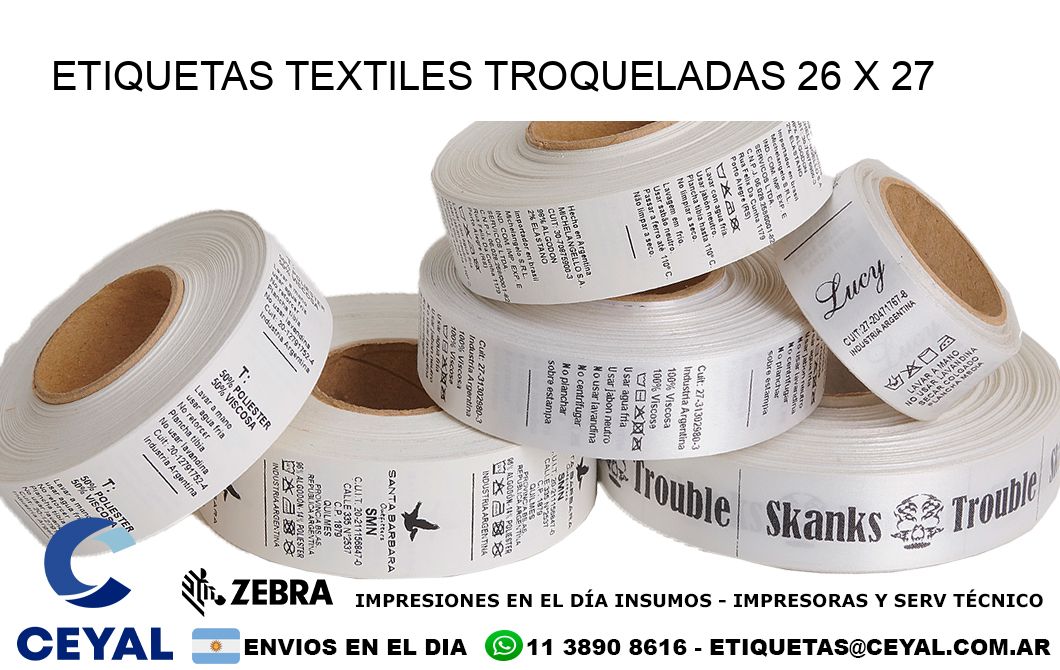 ETIQUETAS TEXTILES TROQUELADAS 26 x 27