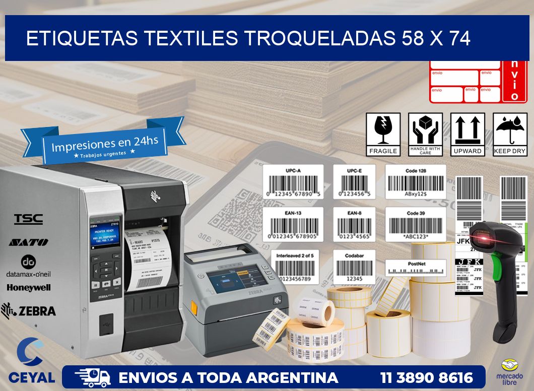 ETIQUETAS TEXTILES TROQUELADAS 58 x 74