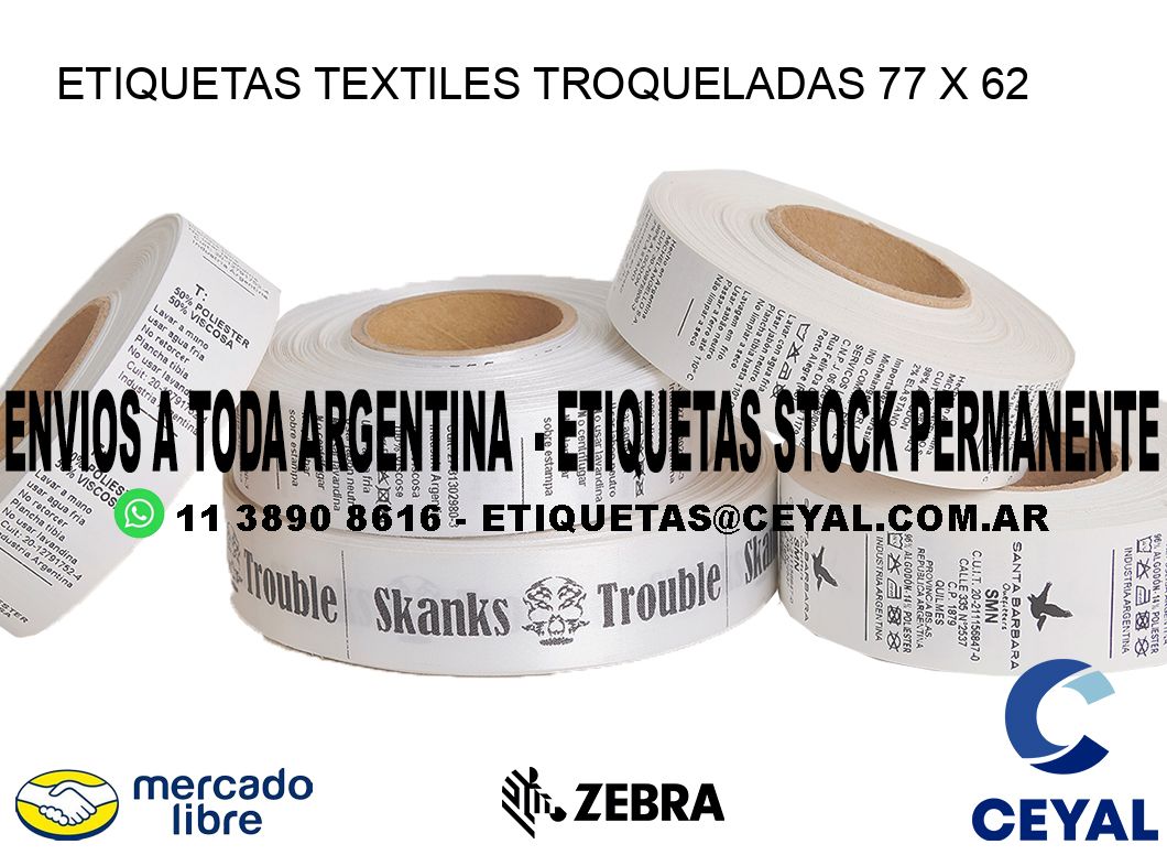 ETIQUETAS TEXTILES TROQUELADAS 77 x 62