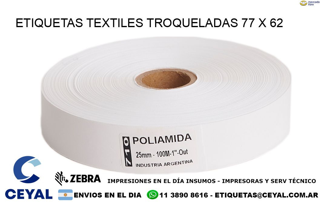 ETIQUETAS TEXTILES TROQUELADAS 77 x 62