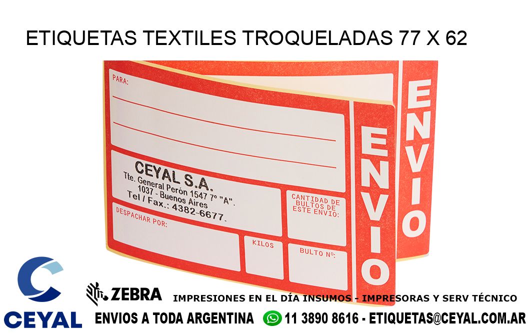 ETIQUETAS TEXTILES TROQUELADAS 77 x 62