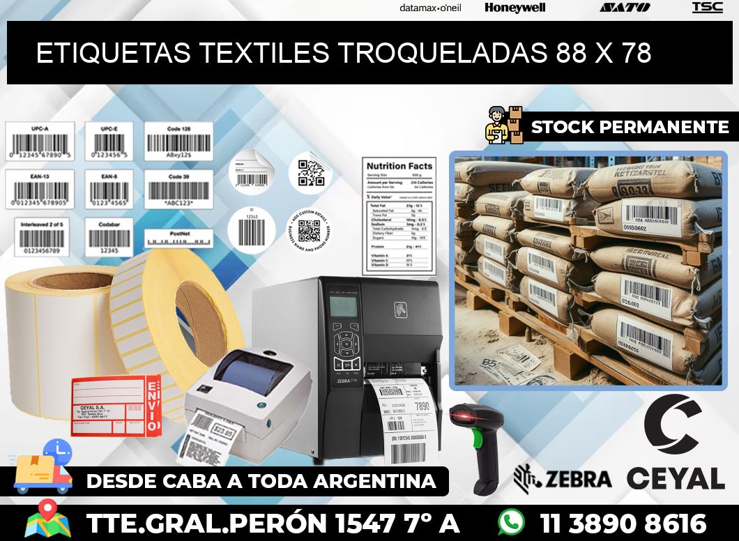 ETIQUETAS TEXTILES TROQUELADAS 88 x 78