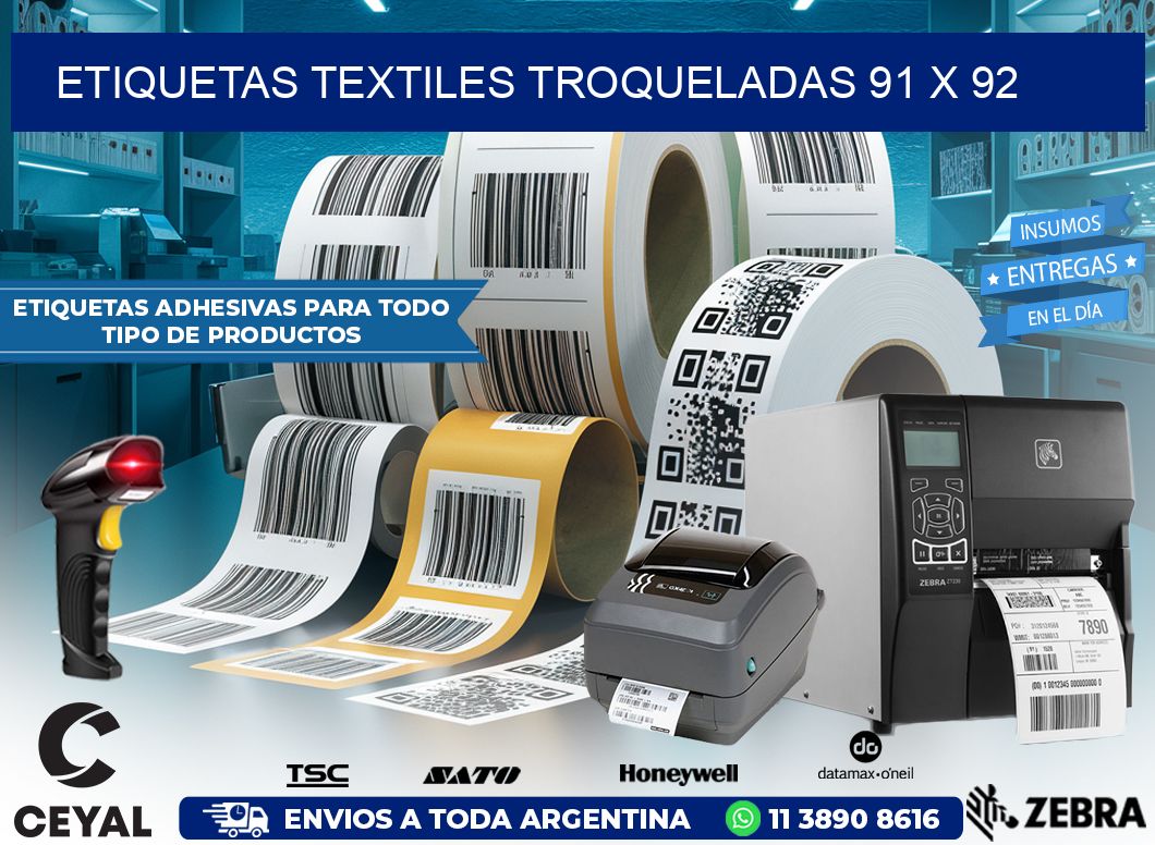 ETIQUETAS TEXTILES TROQUELADAS 91 x 92