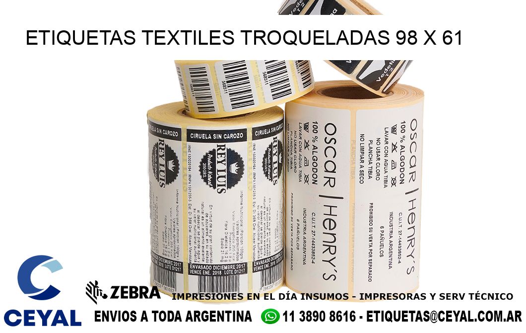 ETIQUETAS TEXTILES TROQUELADAS 98 x 61