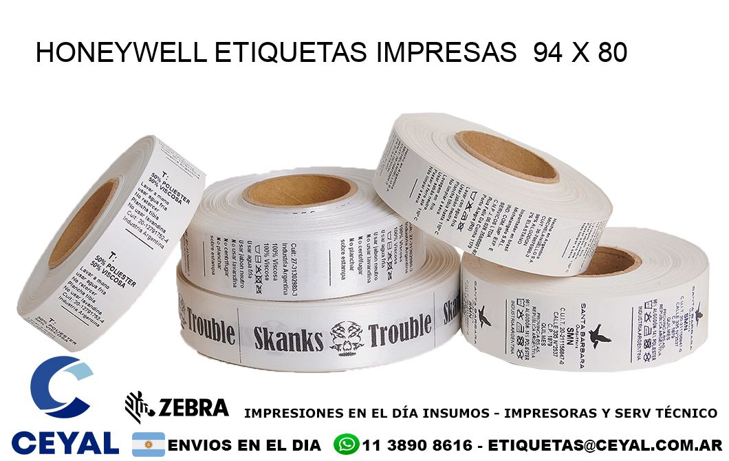 HONEYWELL ETIQUETAS IMPRESAS  94 x 80