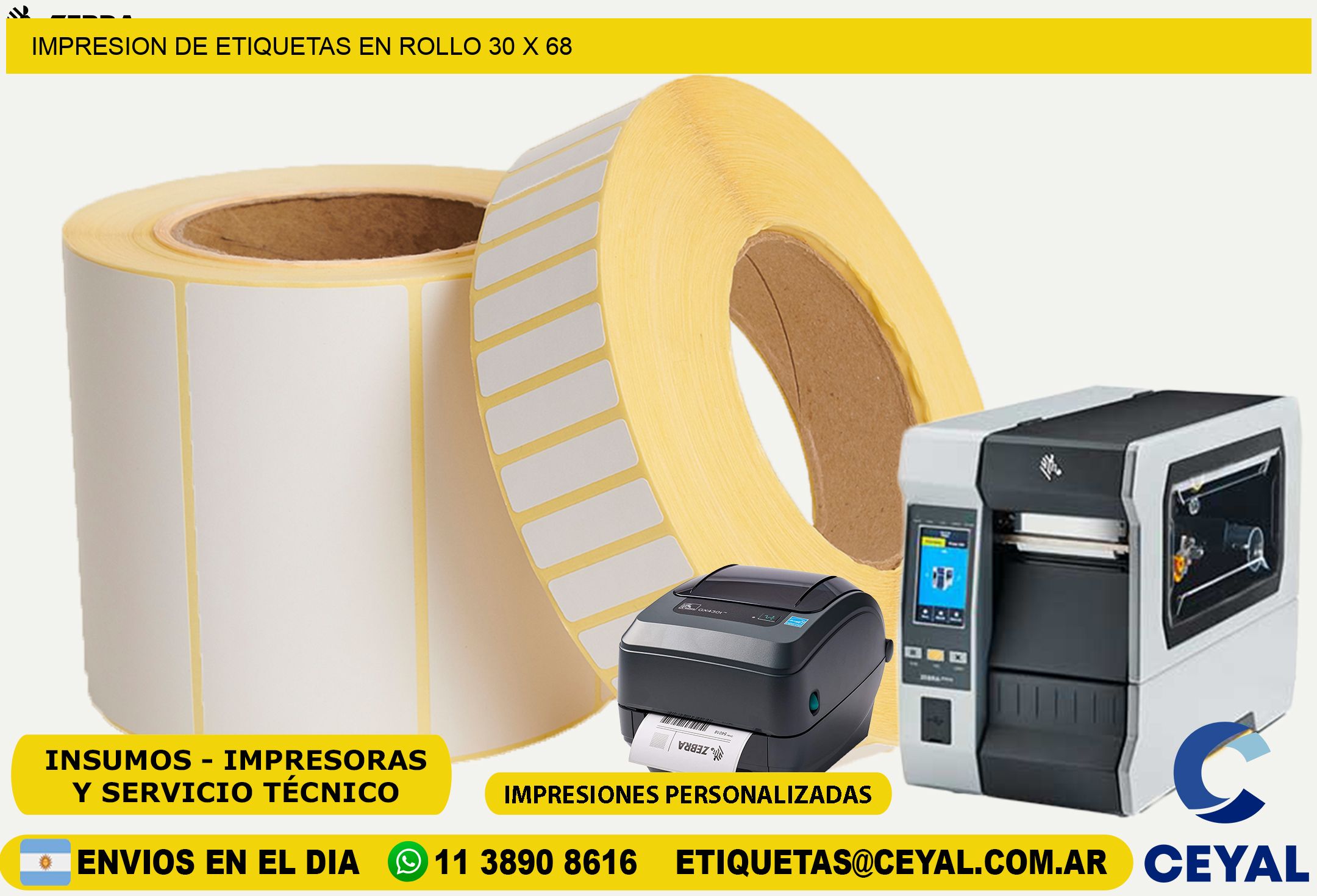 IMPRESION DE ETIQUETAS EN ROLLO 30 x 68