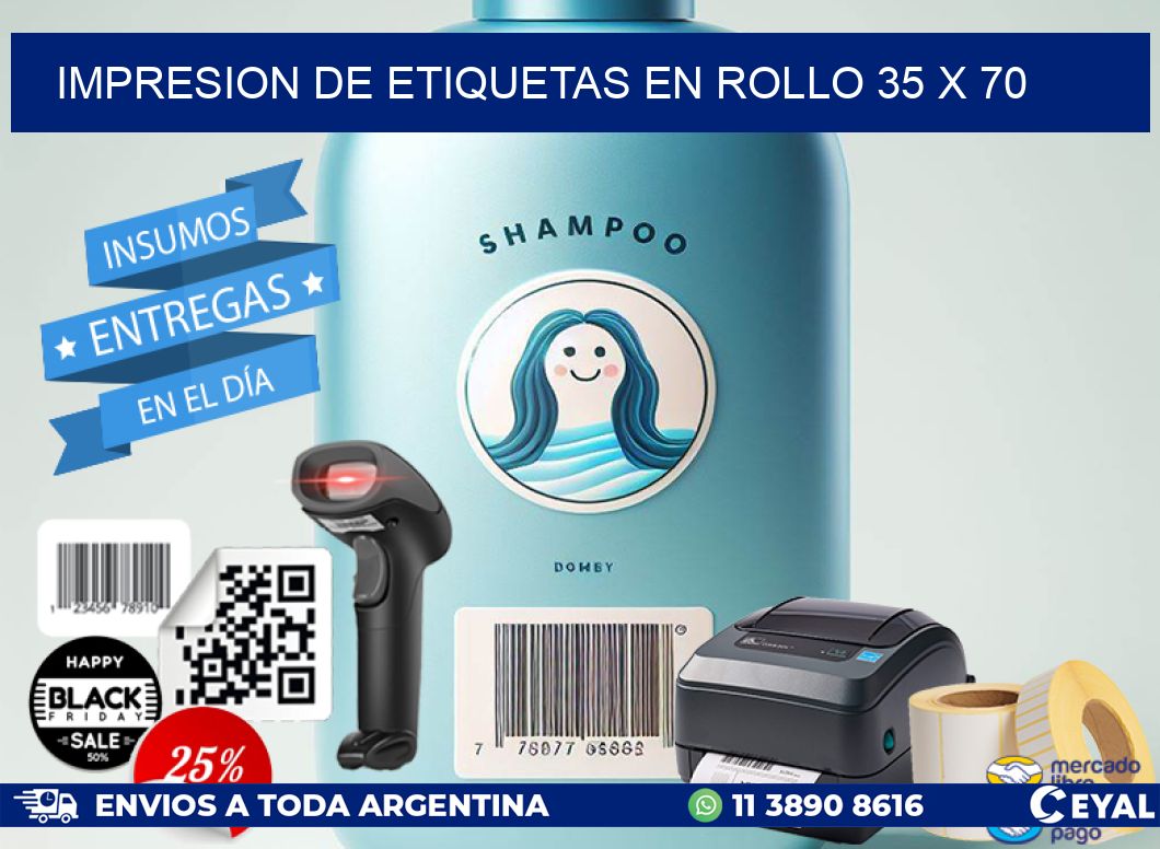 IMPRESION DE ETIQUETAS EN ROLLO 35 x 70