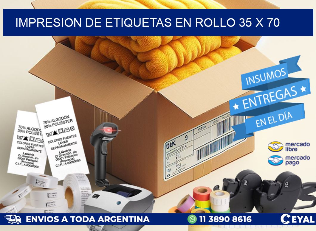 IMPRESION DE ETIQUETAS EN ROLLO 35 x 70