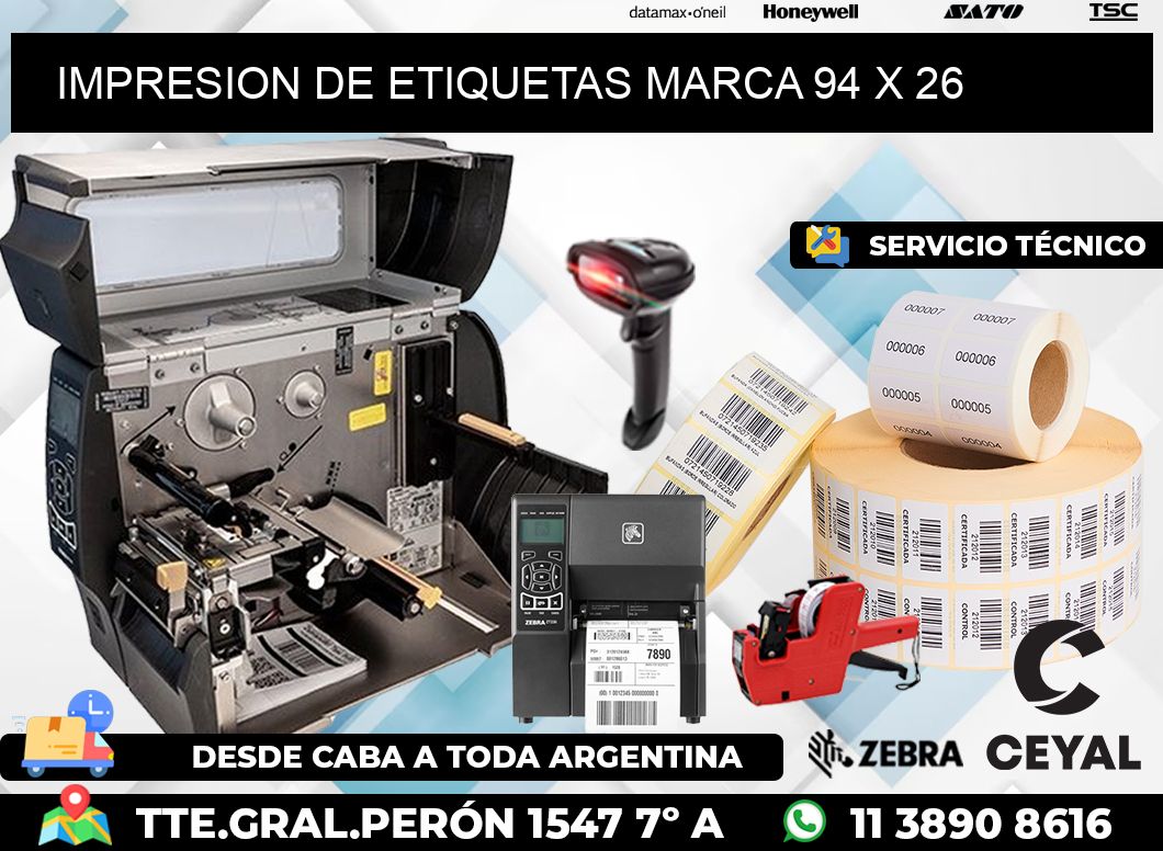 IMPRESION DE ETIQUETAS MARCA 94 x 26