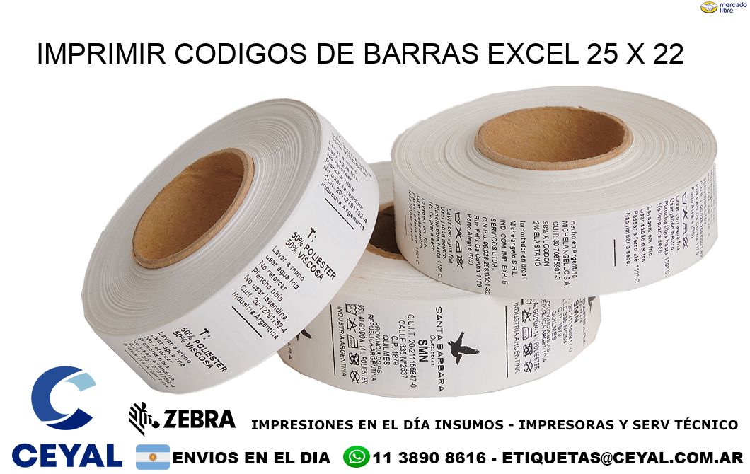 IMPRIMIR CODIGOS DE BARRAS EXCEL 25 x 22