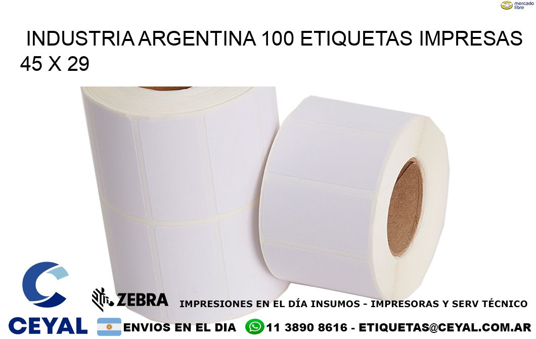 INDUSTRIA ARGENTINA 100 ETIQUETAS IMPRESAS  45 x 29