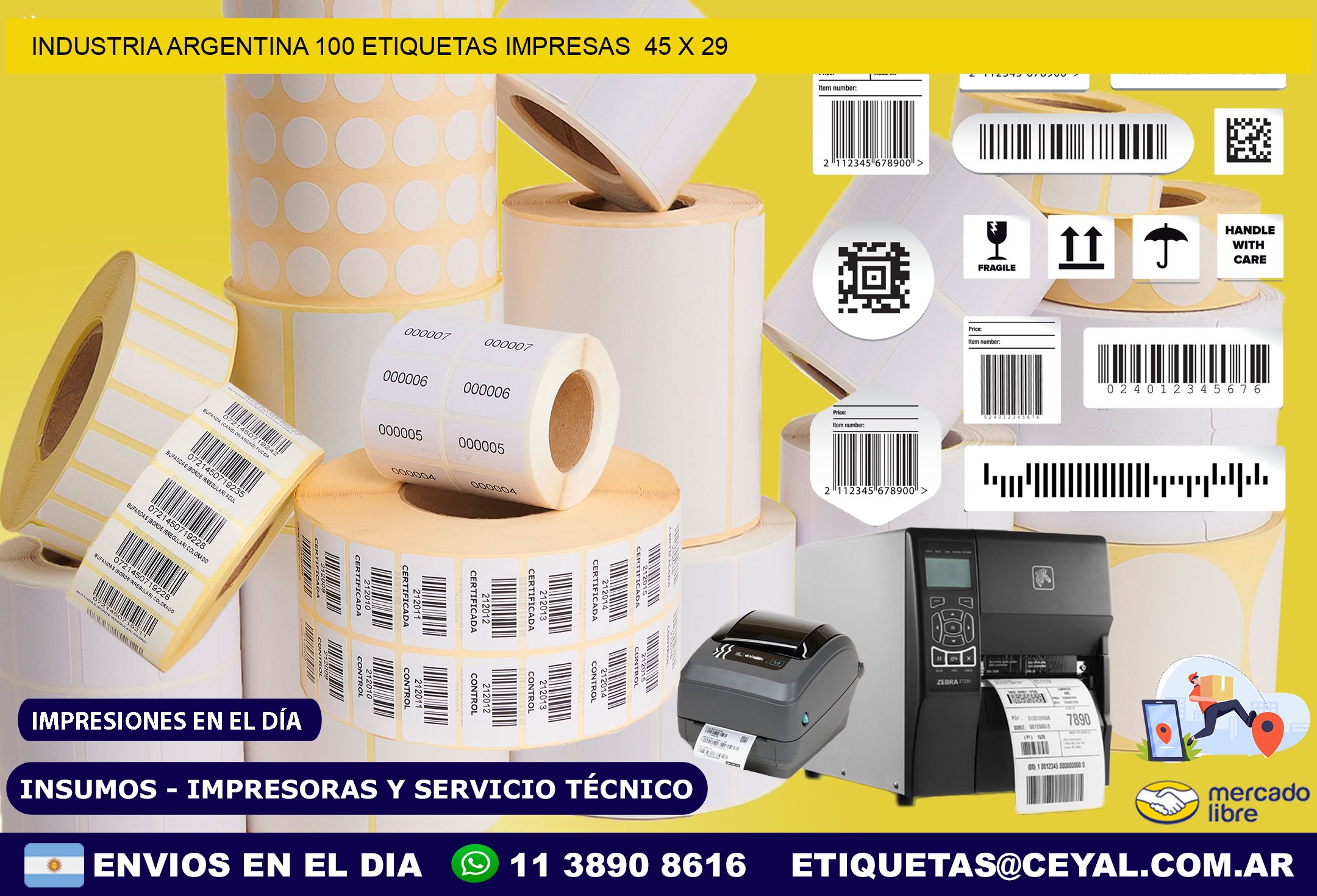 INDUSTRIA ARGENTINA 100 ETIQUETAS IMPRESAS  45 x 29