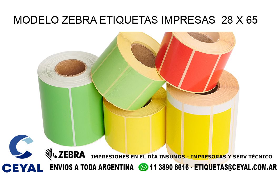 MODELO ZEBRA ETIQUETAS IMPRESAS  28 x 65