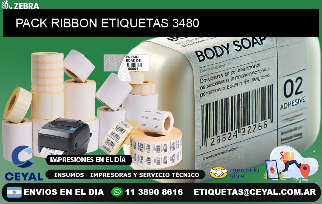 PACK RIBBON ETIQUETAS 3480