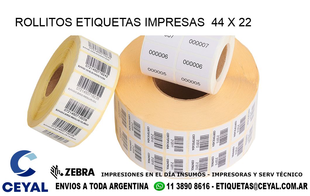 ROLLITOS ETIQUETAS IMPRESAS  44 x 22