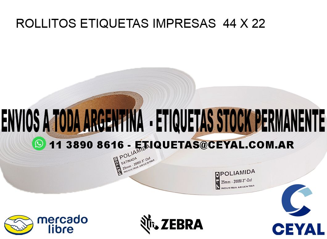 ROLLITOS ETIQUETAS IMPRESAS  44 x 22