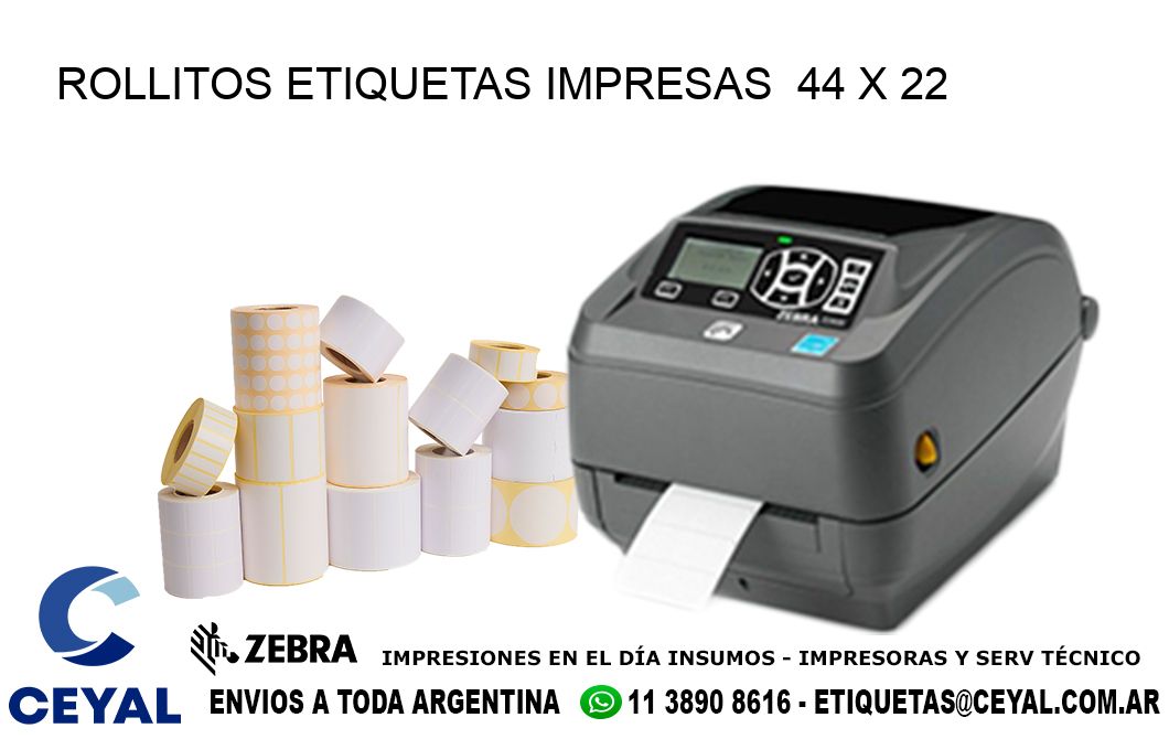ROLLITOS ETIQUETAS IMPRESAS  44 x 22