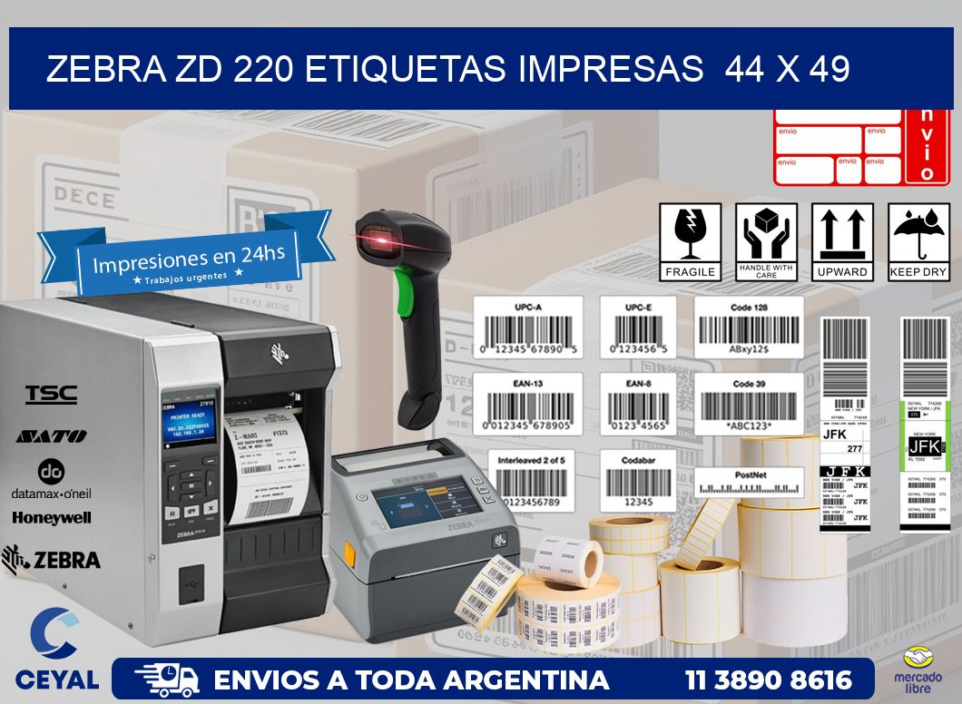 ZEBRA ZD 220 ETIQUETAS IMPRESAS  44 x 49