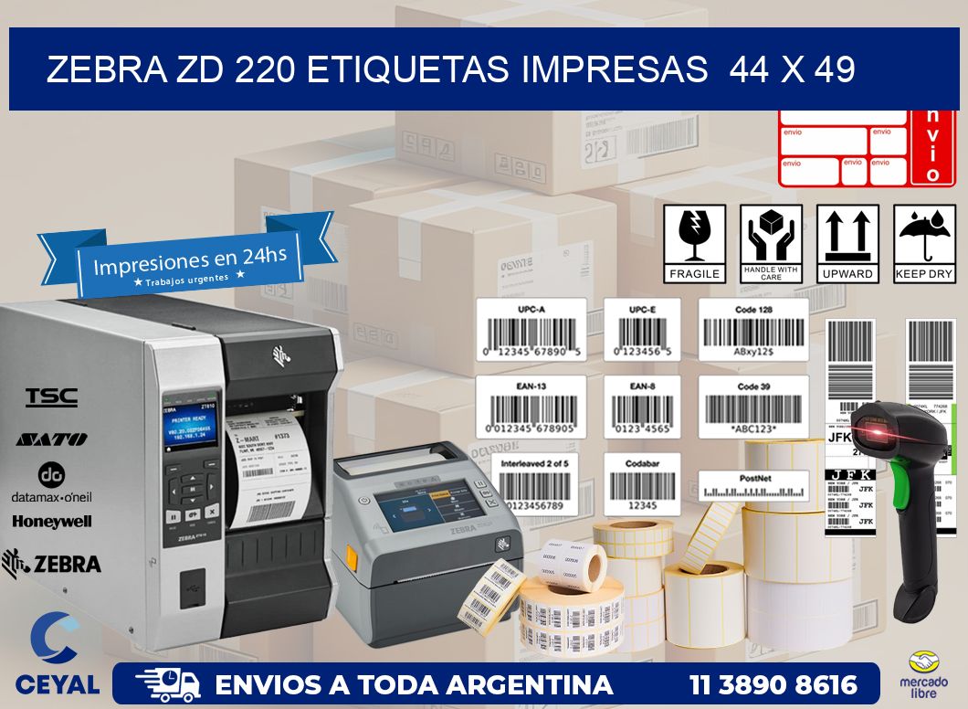 ZEBRA ZD 220 ETIQUETAS IMPRESAS  44 x 49