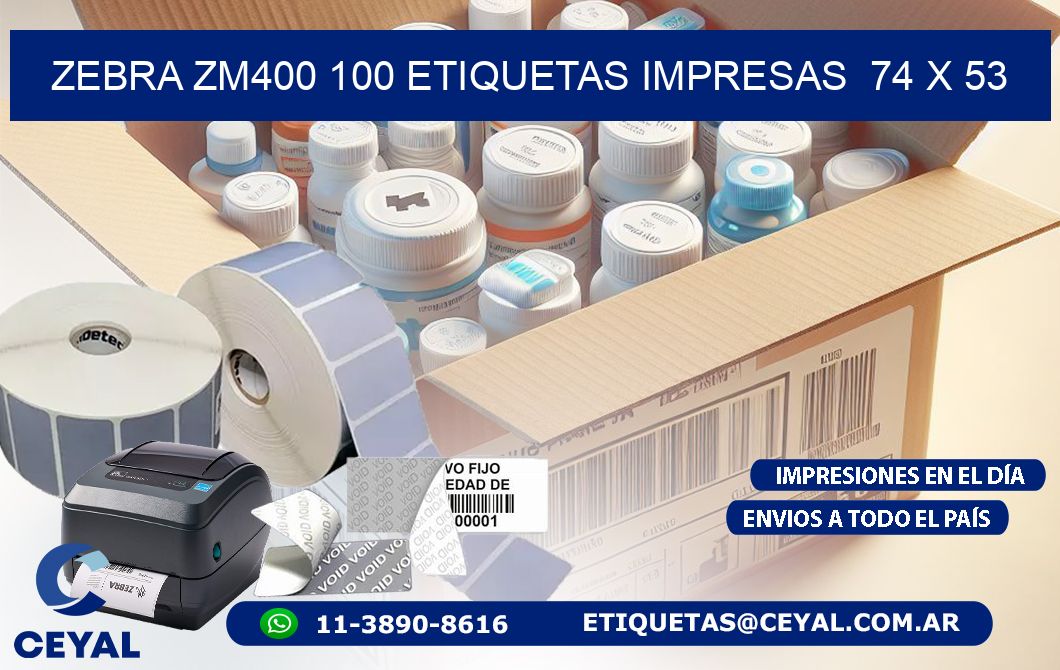 ZEBRA ZM400 100 ETIQUETAS IMPRESAS  74 x 53