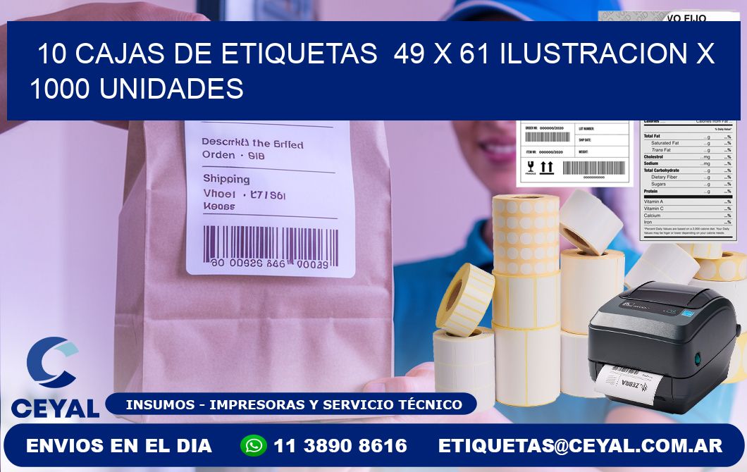 10 CAJAS DE ETIQUETAS  49 x 61 ILUSTRACION X 1000 UNIDADES