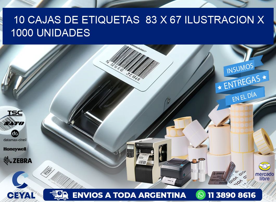 10 CAJAS DE ETIQUETAS  83 x 67 ILUSTRACION X 1000 UNIDADES