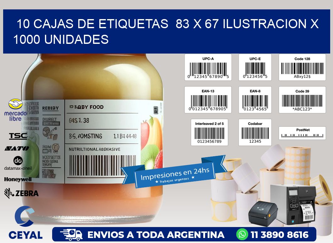 10 CAJAS DE ETIQUETAS  83 x 67 ILUSTRACION X 1000 UNIDADES