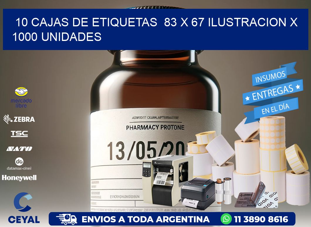 10 CAJAS DE ETIQUETAS  83 x 67 ILUSTRACION X 1000 UNIDADES