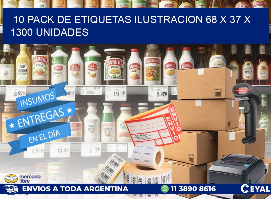 10 PACK DE ETIQUETAS ILUSTRACION 68 x 37 X 1300 UNIDADES