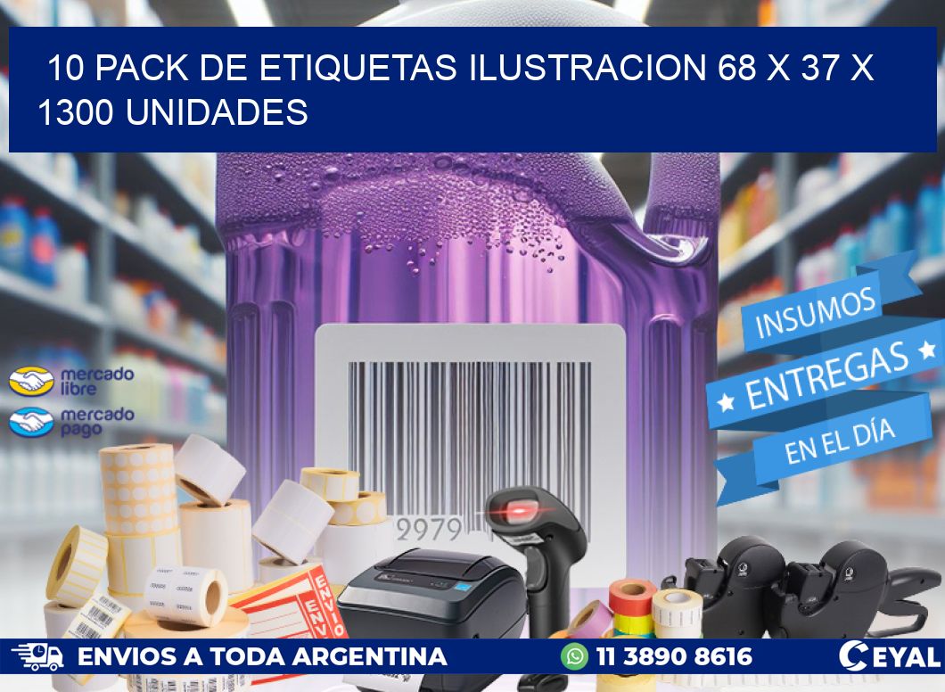 10 PACK DE ETIQUETAS ILUSTRACION 68 x 37 X 1300 UNIDADES