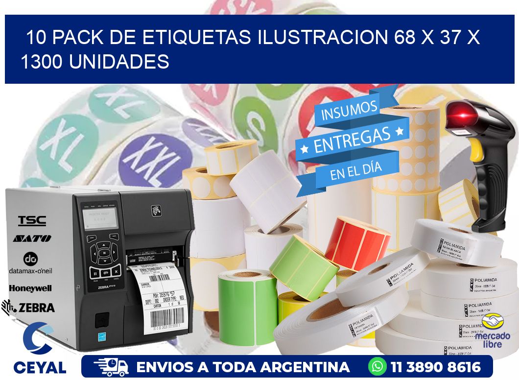 10 PACK DE ETIQUETAS ILUSTRACION 68 x 37 X 1300 UNIDADES