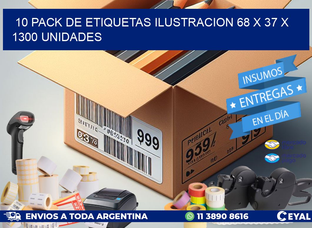 10 PACK DE ETIQUETAS ILUSTRACION 68 x 37 X 1300 UNIDADES