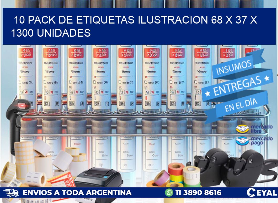 10 PACK DE ETIQUETAS ILUSTRACION 68 x 37 X 1300 UNIDADES