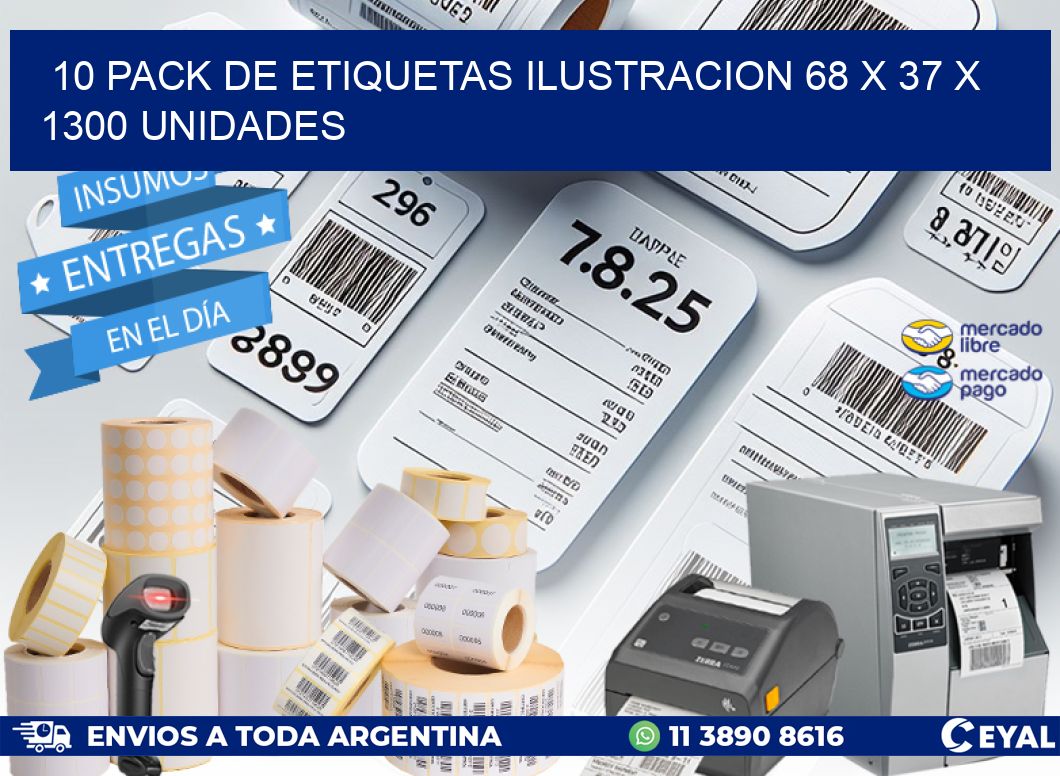 10 PACK DE ETIQUETAS ILUSTRACION 68 x 37 X 1300 UNIDADES