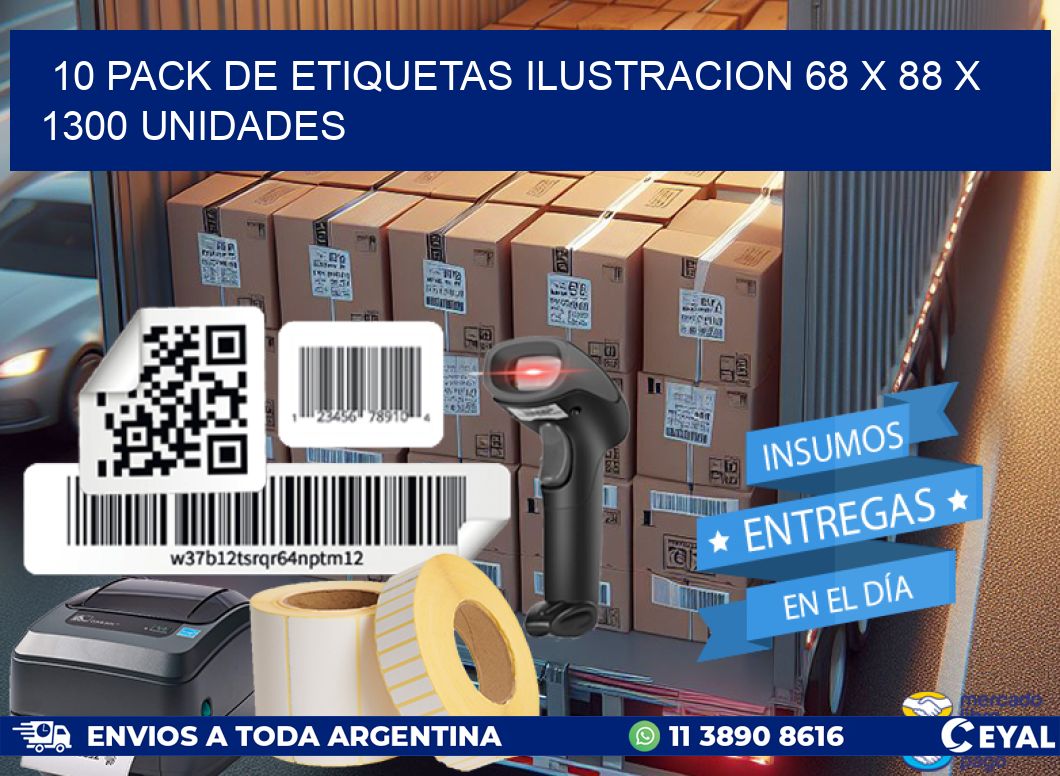 10 PACK DE ETIQUETAS ILUSTRACION 68 x 88 X 1300 UNIDADES