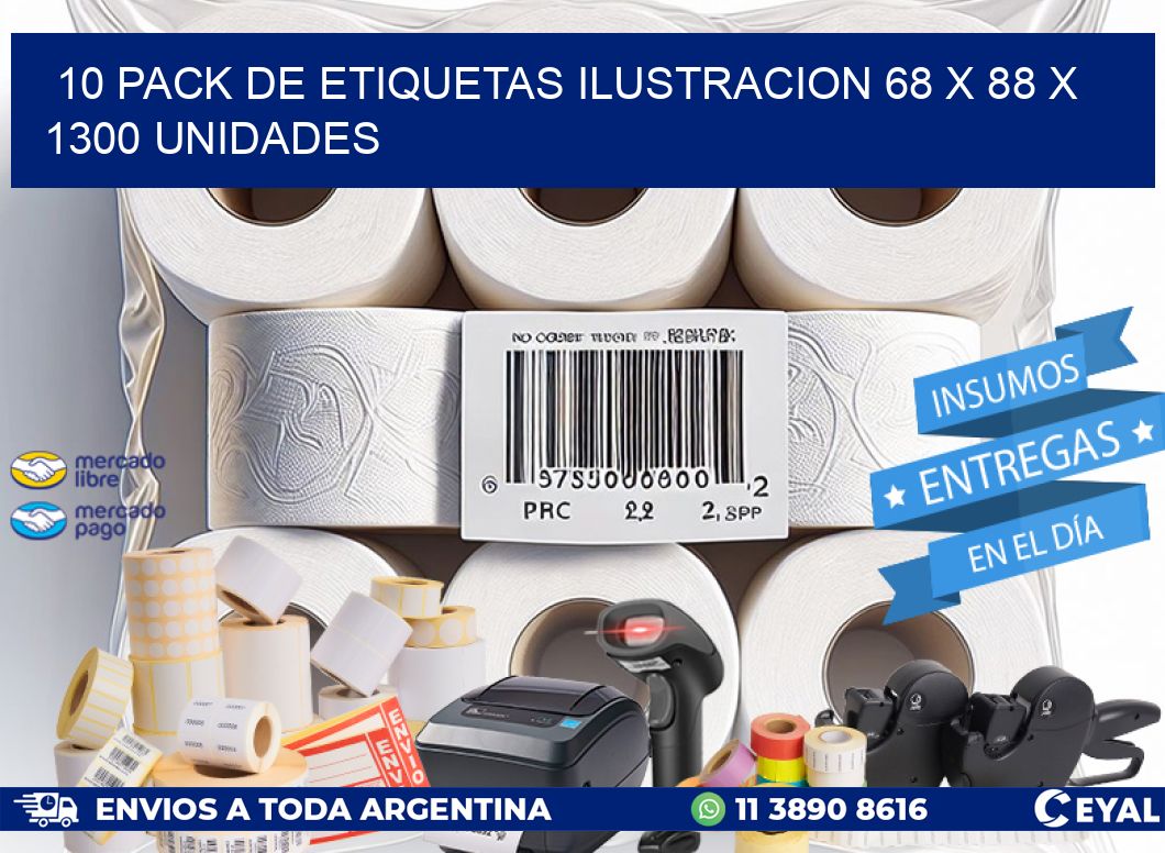 10 PACK DE ETIQUETAS ILUSTRACION 68 x 88 X 1300 UNIDADES