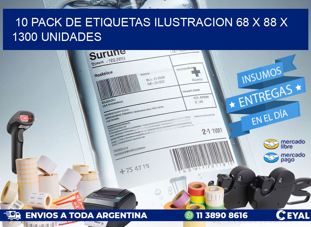 10 PACK DE ETIQUETAS ILUSTRACION 68 x 88 X 1300 UNIDADES