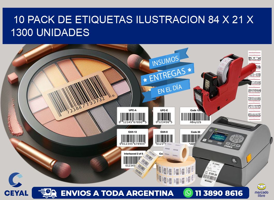 10 PACK DE ETIQUETAS ILUSTRACION 84 x 21 X 1300 UNIDADES