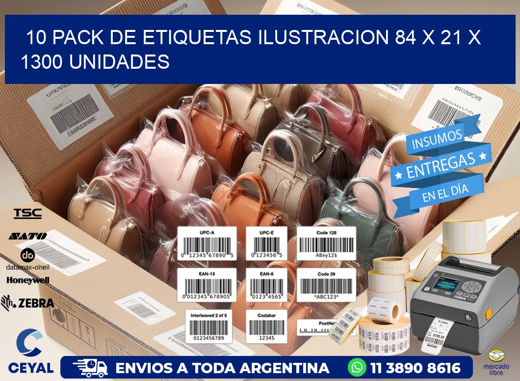 10 PACK DE ETIQUETAS ILUSTRACION 84 x 21 X 1300 UNIDADES