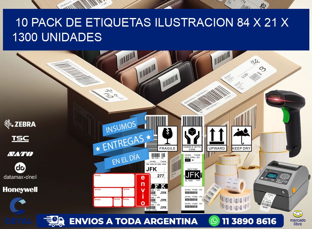 10 PACK DE ETIQUETAS ILUSTRACION 84 x 21 X 1300 UNIDADES