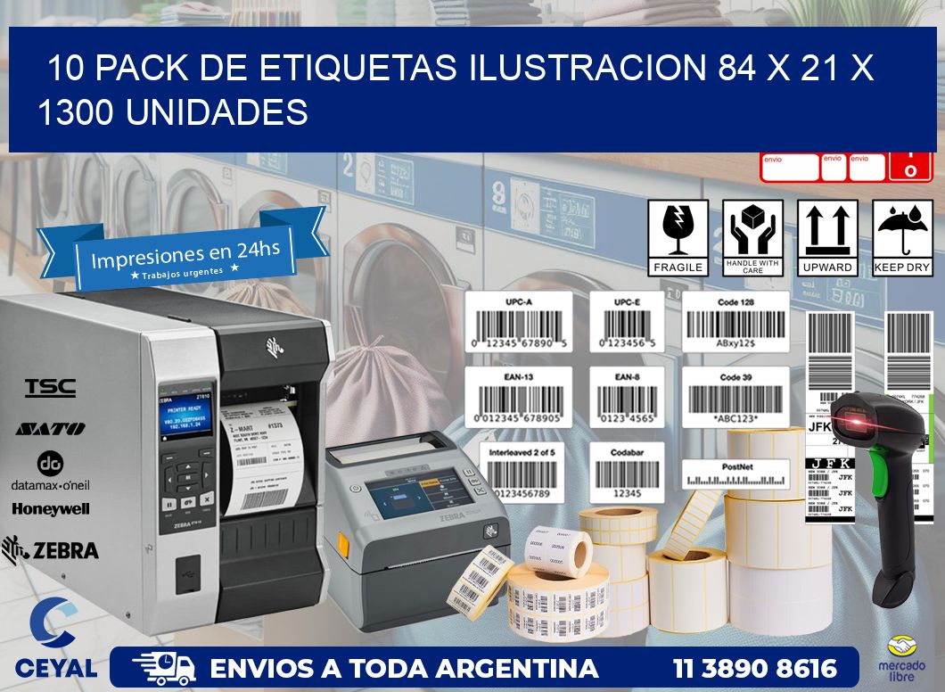 10 PACK DE ETIQUETAS ILUSTRACION 84 x 21 X 1300 UNIDADES