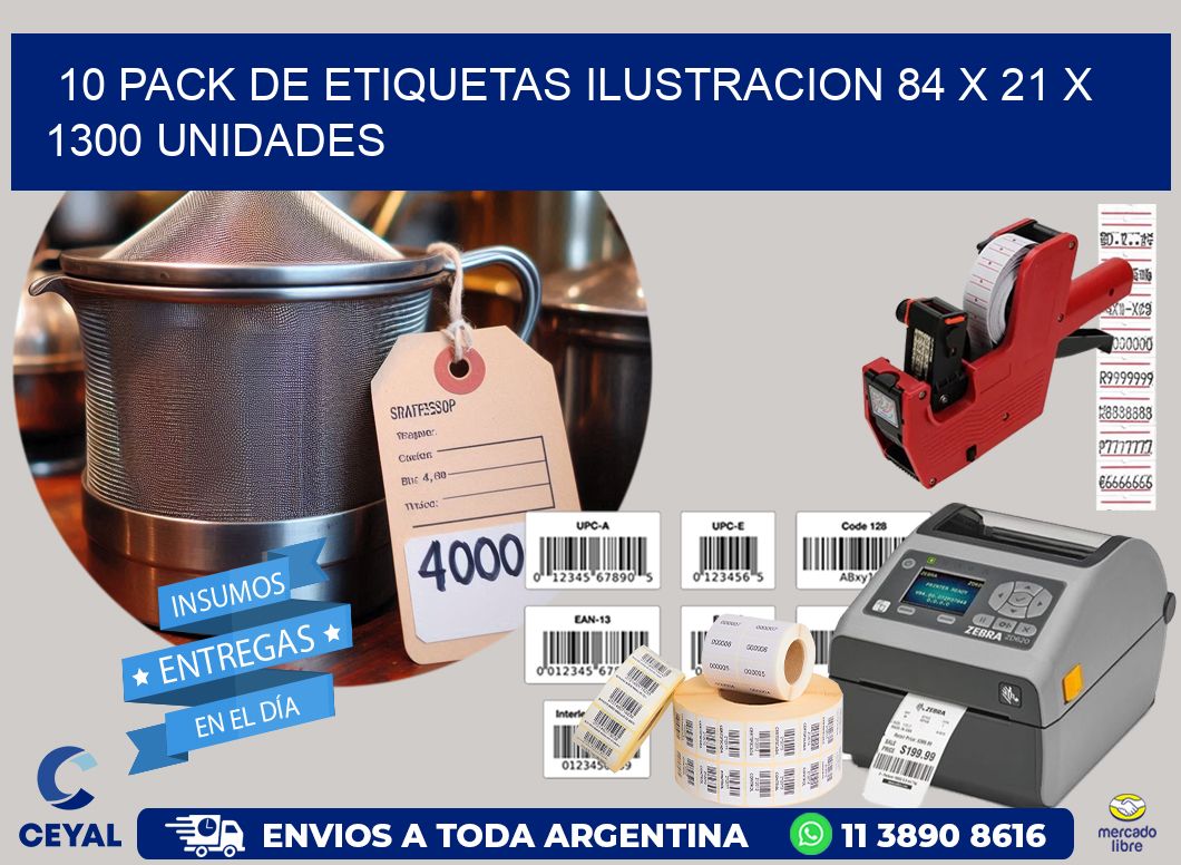 10 PACK DE ETIQUETAS ILUSTRACION 84 x 21 X 1300 UNIDADES