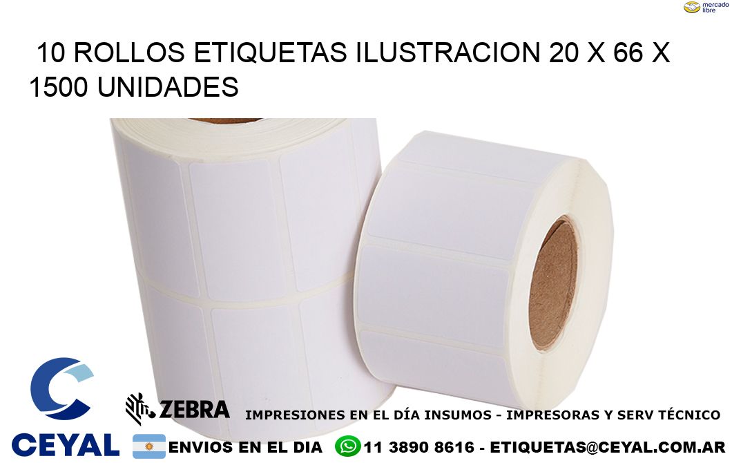 10 ROLLOS ETIQUETAS ILUSTRACION 20 x 66 X 1500 UNIDADES