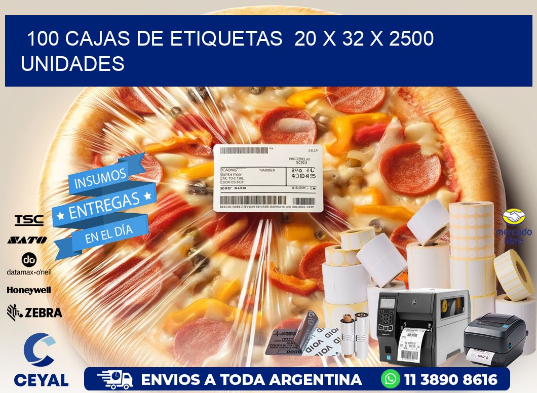 100 CAJAS DE ETIQUETAS  20 x 32 X 2500 UNIDADES