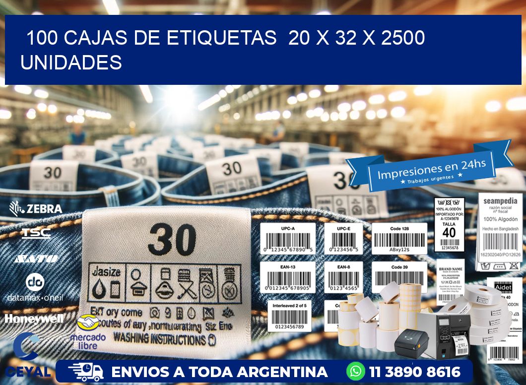 100 CAJAS DE ETIQUETAS  20 x 32 X 2500 UNIDADES